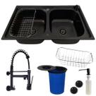 Cuba Dupla Gourmet Inox Preta + Torneira DE Parede E Lixeira