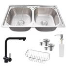 Cuba Dupla Gourmet Inox304 + Kit E Torneira Extensível Preta