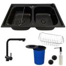Cuba Dupla Gourmet Preta AÇO Inox + Torneira Preta E Lixeira