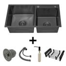 Cuba Dupla Inox Preta Quadrada 78x43 Gourmet C/ Acessórios