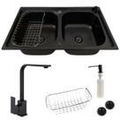 Cuba dupla inox preto escovado + torneira monocomando black