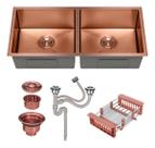 Cuba Dupla Inox Quadrada Cozinha Pia Gourmet Nano Rose 75x41