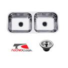 Cuba Dupla Normal Cozinha Aço Inox 304 Tecnocuba 84x34x17cm com Válvulas