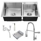 Cuba Dupla Quadrada Pia Cozinha Gourmet Aço Inox Prata Com Acessórios Completa E Torneira Monocomando Extensível Brinovar