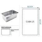 Cuba Gastronômica Aço Inox GN 1/1 x 200mm (530x325mm) - Brasinox