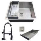 Cuba gourmet 44x44cm aço inox 304 e torneira de parede black