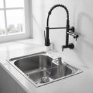 Cuba gourmet 60x42 inox escovado + torneira de parede preta