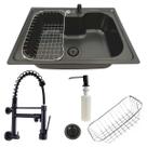 Cuba gourmet 60x42cm inox preta com torneira de parede preta