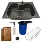 Cuba gourmet inox black 50x40cm + kit com tábua e lixeira 5l