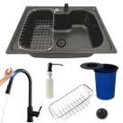Cuba gourmet inox black 60x42cm + torneira touch e lixeira