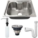 Cuba Inox 304 Pia Cozinha Gourmet 50x40 Sobrepor Bancada Com Cesto Escorredor Dispenser Dosador 350ml Valvula Higienica E Sifão Flexivel Universal