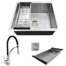 Cuba inox 304 premium 44x44cm torneira flexível ralo e sifão