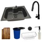 Cuba inox 50x40 kit com tábua lixeira e torneira touch black