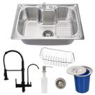 Cuba inox 60x42 + torneira p/ filtro black e lixeira embutir