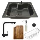 Cuba inox black 50x40 + torneira extensível e tábua de corte