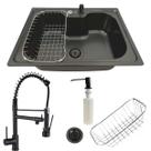 Cuba inox black 50x40cm e torneira gourmet 50cm preto fosco