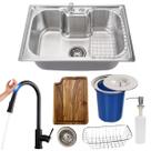 Cuba inox escovado 60x42 torneira touch preta tábua lixeira