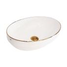 Cuba para Banheiro Cerâmica Branca e Dourada Oval 50cm Reno RC 181