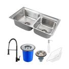 Cuba para Cozinha Aço Inox com Lixeira e Acessórios Ticunas e Torneira Monocomando Envira Pingoo.casa - Preto