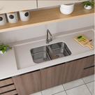 Cuba para Cozinha Gourmet Pia Dupla Aço Inox 72cm X 40cm X 14cm Acetinado GhelPlus Cuba para Cozinha Gourmet Pia Dupla Aço Inox 72cm X 40cm X 14cm Acetinado GhelPlus