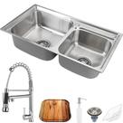 Cuba para cozinha gourmet pia dupla aço inox com acessórios e tábua de corte Ticunas e Torneira monocomando gourmet Munim Pingoo.casa