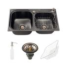 Cuba para cozinha gourmet pia dupla aço inox com acessórios Ticunas Pingoo.casa - Preto