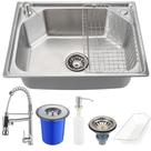 Cuba para cozinha gourmet pia inox com acessórios e lixeira Guarani e Torneira para cozinha misturador monocomando Munim Pingoo.casa