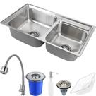 Cuba para cozinha pia dupla acessórios lixeira Torneira gourmet Pingoo.casa - Escovado