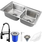 Cuba para cozinha pia dupla com acessórios lixeira Ticunas Torneira monocomando gourmet Preto Pingoo