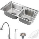 Cuba para cozinha pia dupla com acessórios Ticunas Torneira monocomando gourmet Pingoo Escovado