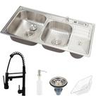 Cuba para cozinha pia dupla em aço inox acessórios lixeira Torneira Gourmet Munim Preta PIngoo.casa Cuba para cozinha pia dupla em aço inox acessórios lixeira Torneira Gourmet Munim Preta PIngoo.casa