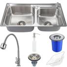 Cuba para Cozinha pia inox Com Acessórios e lixeira Potiguara e Torneira gourmet Jaguaribe PIngoo