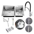 Cuba Pia Dupla Prata Gourmet Quadrada Completa C/Acessórios + Torneira Monocomando Preta Flexível De Silicone Brinovar