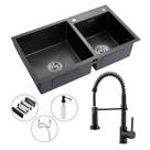 Cuba Pia Gourmet Dupla Aço Inox + Torneira Flexível Preta