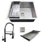 Cuba quadrada 44x44 inox304 premium e torneira gourmet preta
