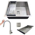 Cuba quadrada 44x44cm aço inox 304 e torneira touch escovada