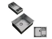 Cuba Quadrada Gourmet 50x40 Inox Premium Cesto Escorredor 3 Módulos e Válvula Cuba Quadrada Gourmet 50x40 Inox Premium Cesto Escorredor 3 Módulos e Válvula