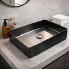 Cuba retangular banheiro aço inox 304 preta válvula click