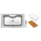 Cuba Tramontina Morgana Maxi 78 FX em Aço Inox com Acabamento Escovado com Dosador de Sabão, Tábua e Cesto Aramado Cuba Tramontina Morgana Maxi 78 FX em Aço Inox com Acabamento Escovado com Dosador de Sabão, Tábua e Cesto Aramado