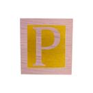 Cubo Amarelo Letra Rosa Bebê com Aplique Festa Chá de Bebê Decoração 8x8x8 Cm Mdf Madeira