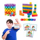 Cubos Coloridos Brinquedos Educativos de Madeira Empilhar Blocos Cores Jogo Pedagógico Escolar Infantil Carimbras Criança 3 anos
