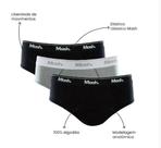 Cuecas Mash Slip Algodão Cinza Claro/Preto Kit com 3 Peças