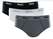 Cuecas Mash Slip Algodão Cinza Escuro/Branco/Preto Kit com 3 Peças