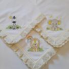 Cueiro Manta Soft Para Bebê Bordada Com Lese 100% Algodão Kit 03 Peças Para Passeio e Maternidade