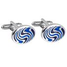 Cuff Links Blue Swirl Esmalte para homens com design oval de 20 mm x 15 mm