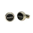 Cuff Links BOSS em liga prateada redonda esmaltada preta para homens
