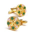 Cuff Links Creative, esmalte redondo verde e rosa banhado a ouro Cuff Links Creative, esmalte redondo verde e rosa banhado a ouro