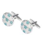 Cuff Links, esmalte azul genérico e tom prateado para homens Cuff Links, esmalte azul genérico e tom prateado para homens