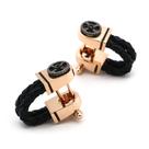 Cuff Links masculinos elegantes em ouro rosa com couro preto