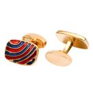 Cuff Links oval banhado a ouro para homens com esmalte vermelho e azul Cuff Links oval banhado a ouro para homens com esmalte vermelho e azul